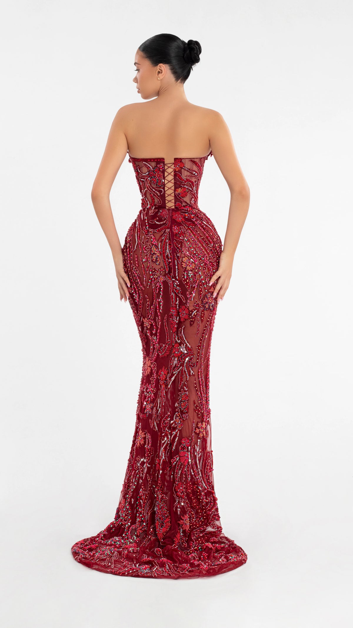 Albina Dyla red formal dress