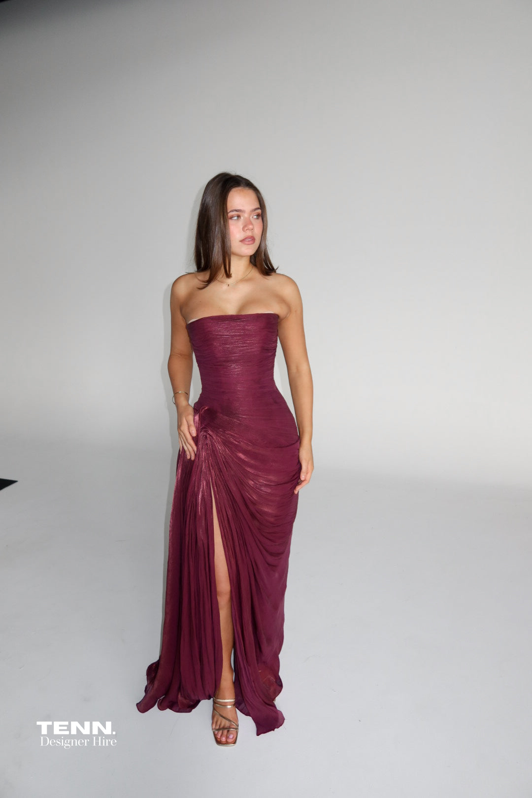 Lia Stublla Jadé Ruched Gown Wine TENN Designer Hire