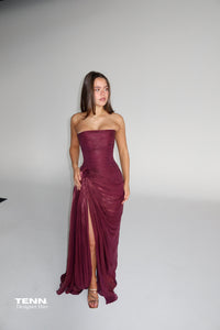 Lia Stublla Jadé Ruched Gown Wine TENN Designer Hire