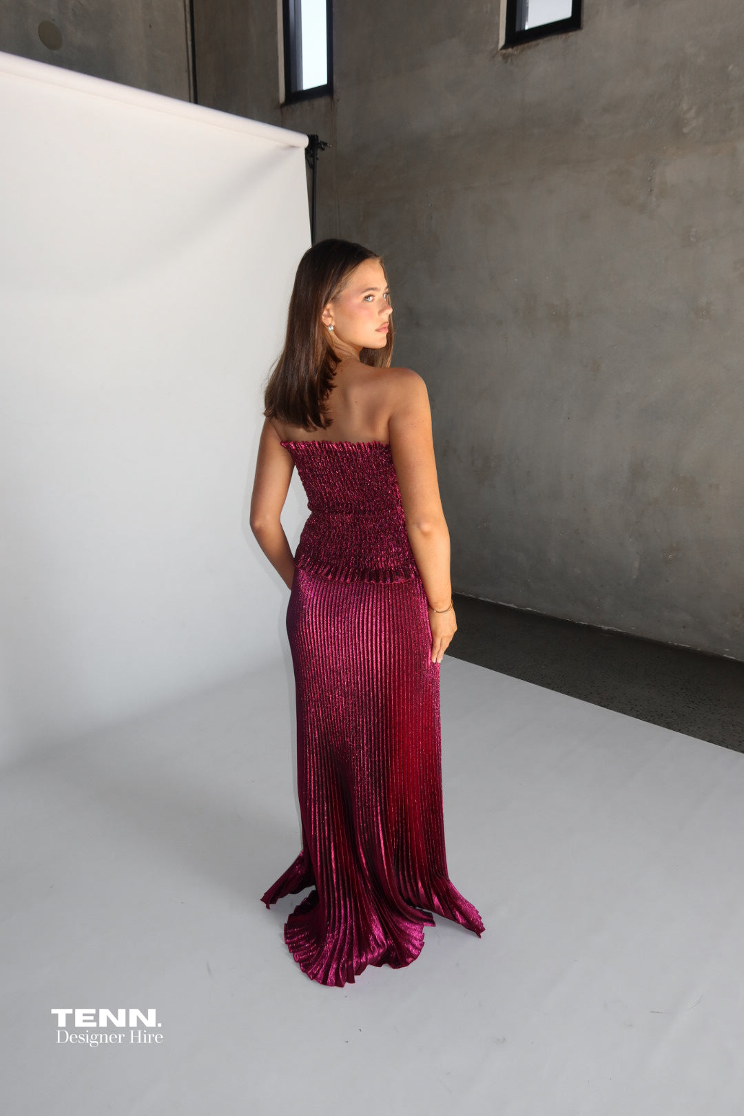 Maya Pleated Maxi Gown Sangria TENN Designer Hire