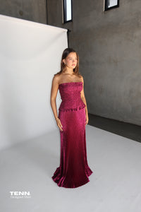 Maya Strapless Glitter Gown Sangria TENN Designer Hire