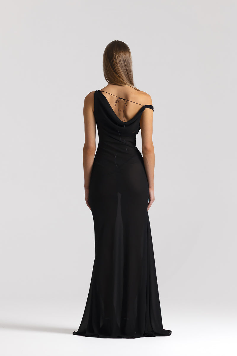 Natalie Rolt Anita Sheer Georgette Dress Black TENN Designer Hire