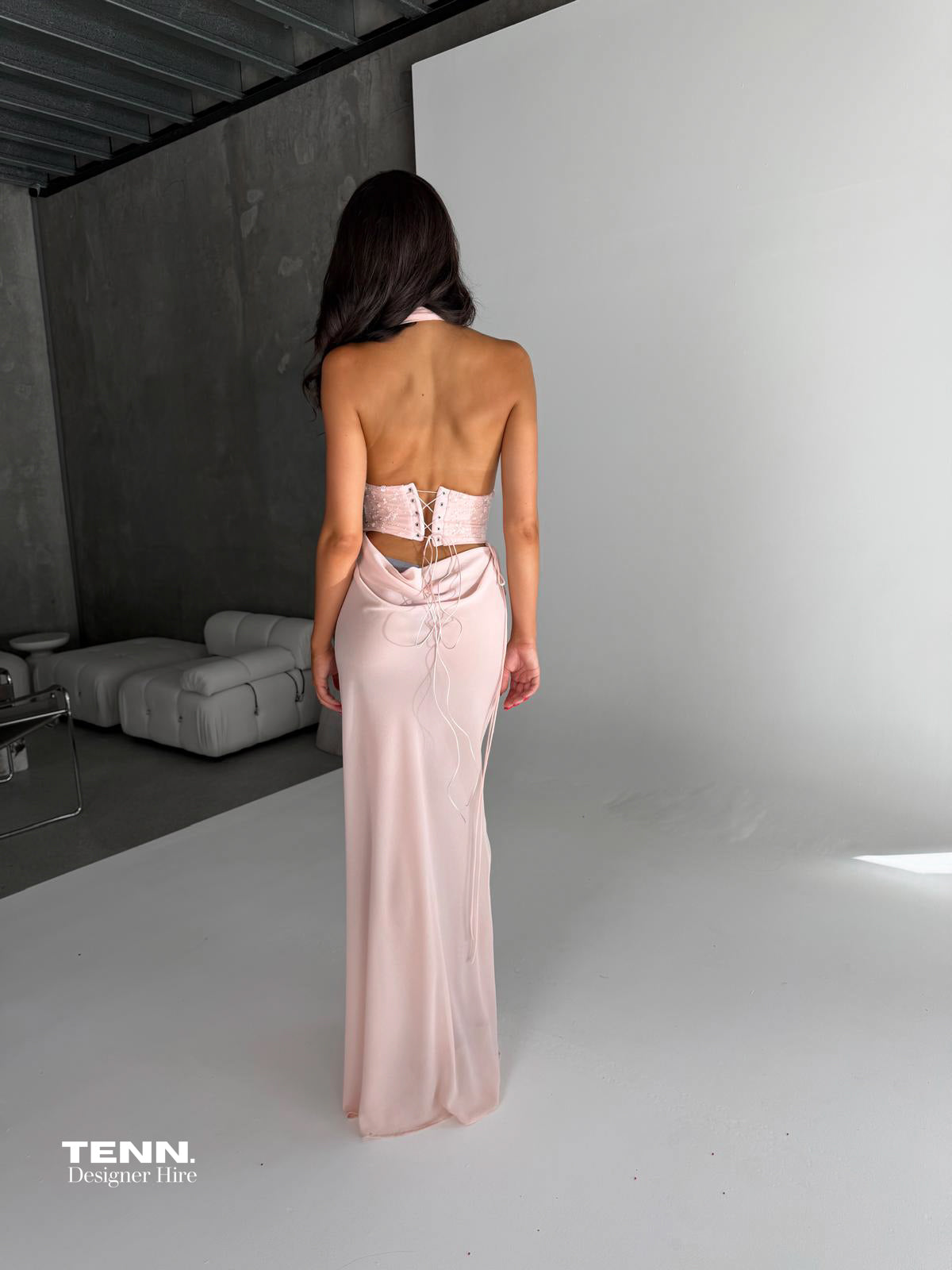 Natalie Rolt Bronte Top And Evelyn Skirt Set Baby Pink TENN Designer Hire