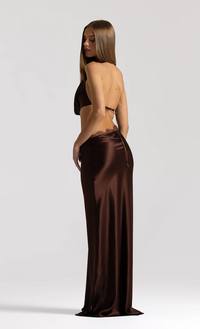 Natalie Rolt Evangeline Halter Gown Espresso TENN Designer Hire