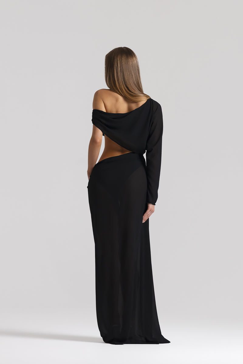 Natalie Rolt Imogen One Shoulder Dress Black TENN Designer Hire