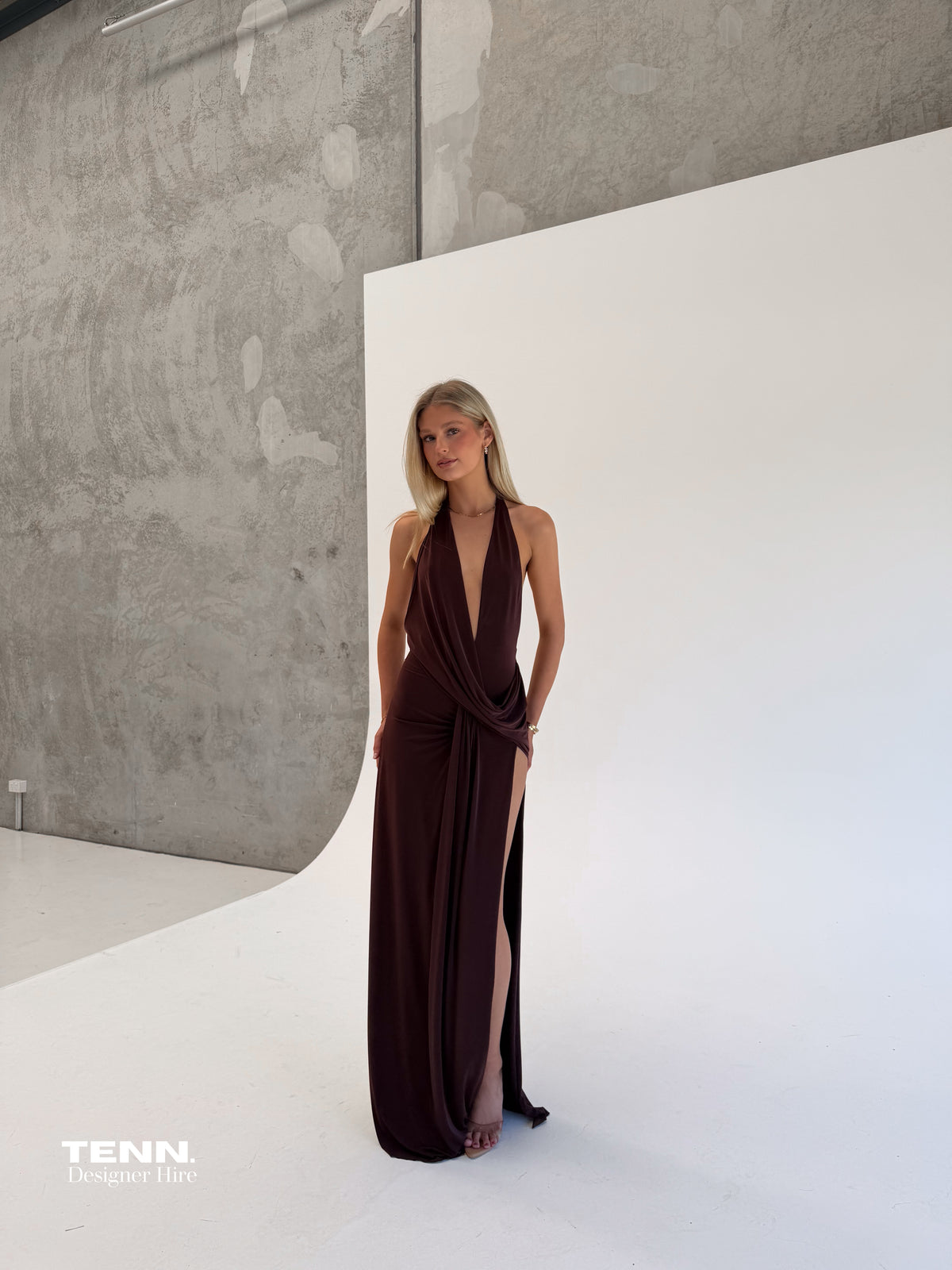 Natalie Rolt Winona Gown Espresso Event Dress TENN Designer Hire