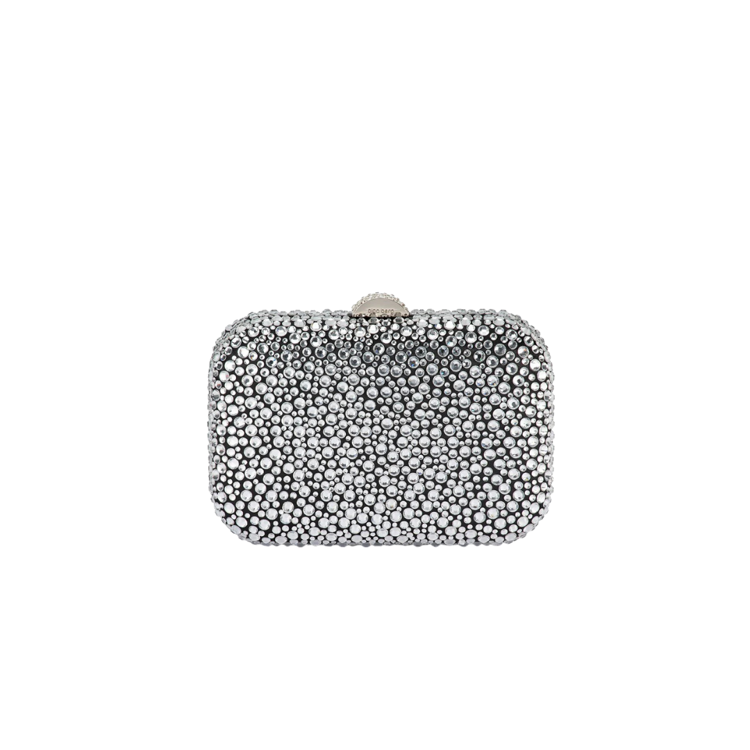 Olga Berg Casey Encrusted Clutch Silver TENN Designer Hire