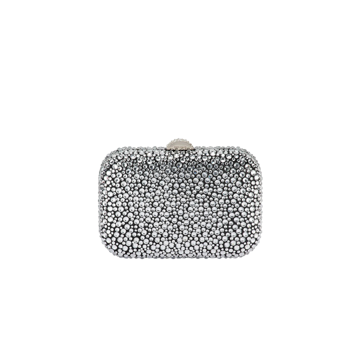 Olga Berg Casey Encrusted Clutch Silver TENN Designer Hire