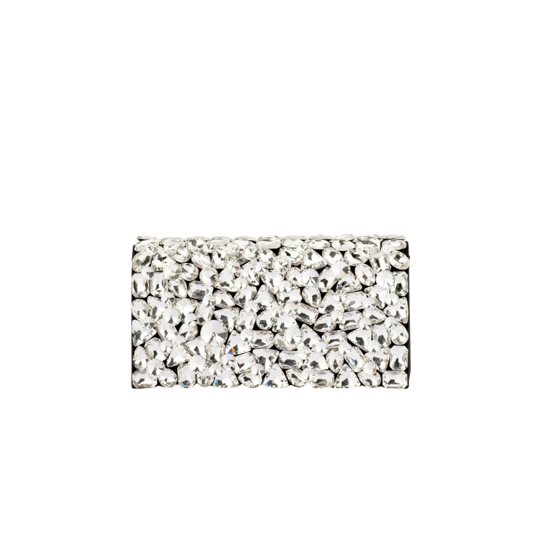 Olga Berg Renata Crystal Encrusted Clutch in Black Silver TENN Designer Hire