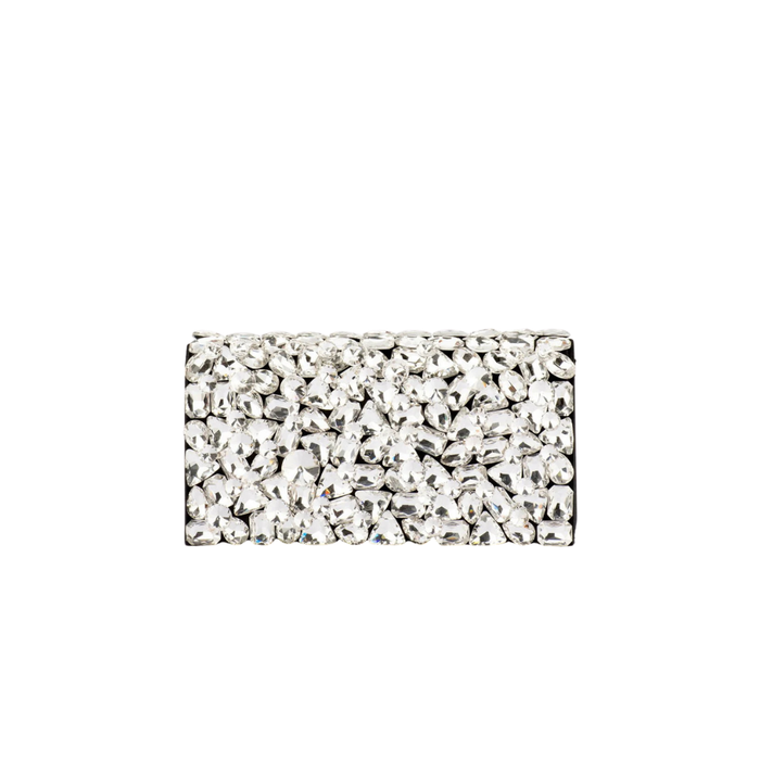 Olga Berg Renata Crystal Encrusted Clutch in Black Silver TENN Designer Hire