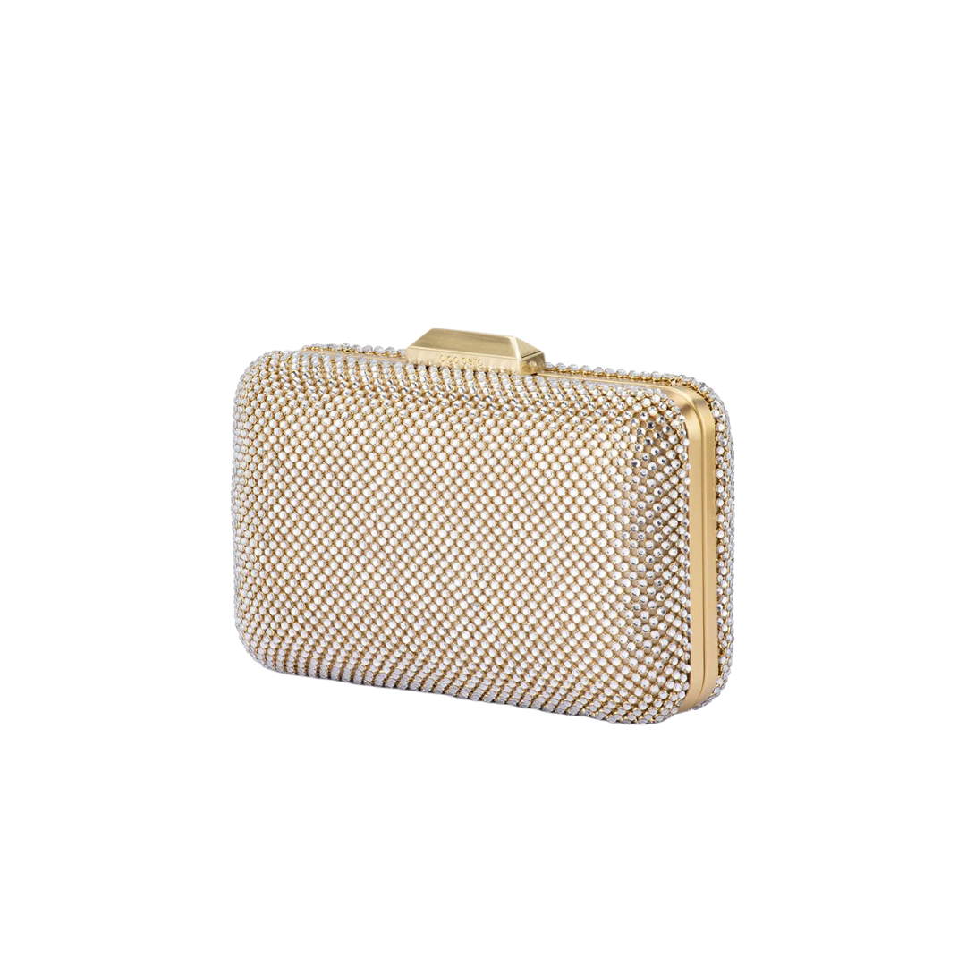 Olga Berg Ronny Crystal Mesh Clutch in Champagne TENN Designer Hire