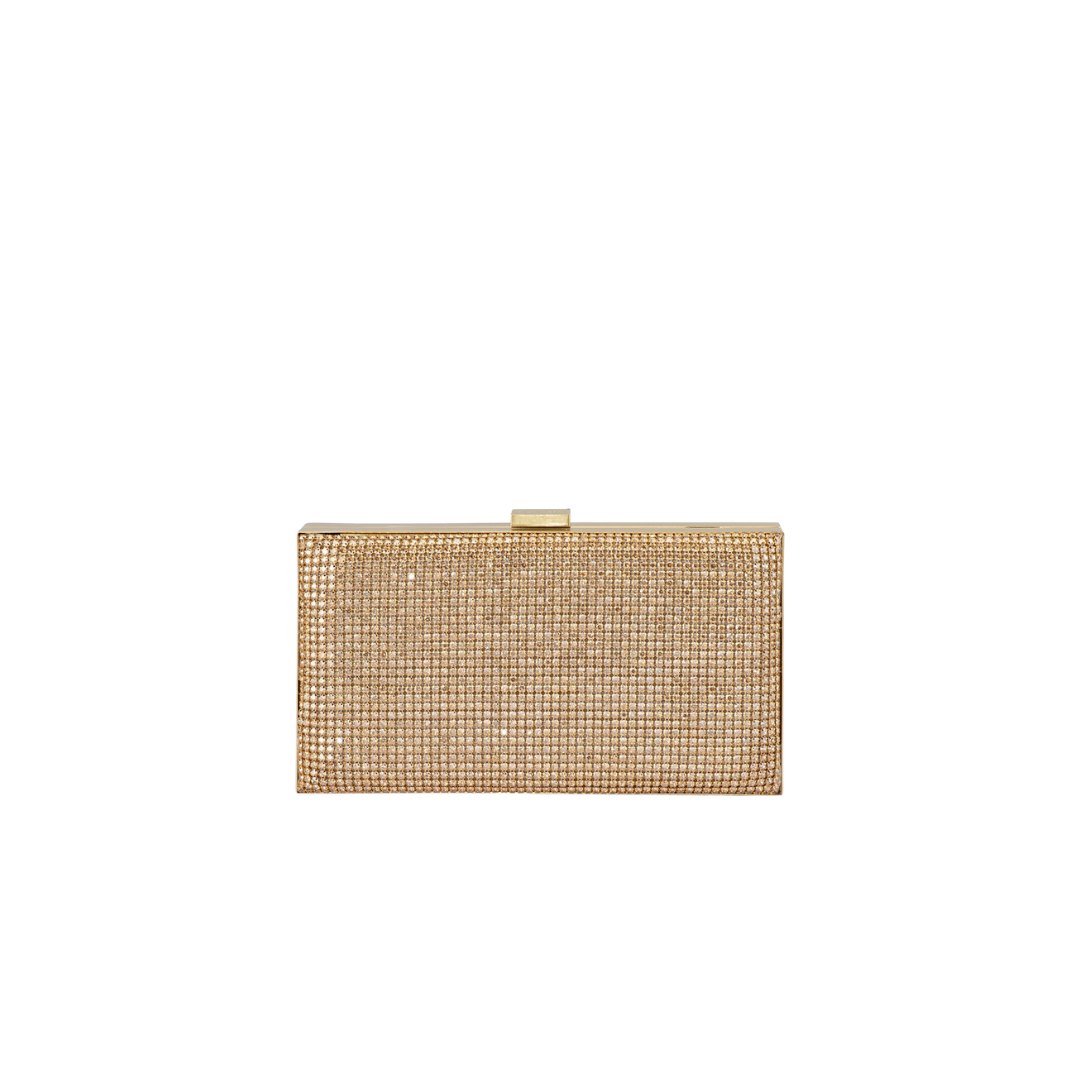 Olga Berg Stef Crystal Box Clutch in Gold TENN Designer Hire
