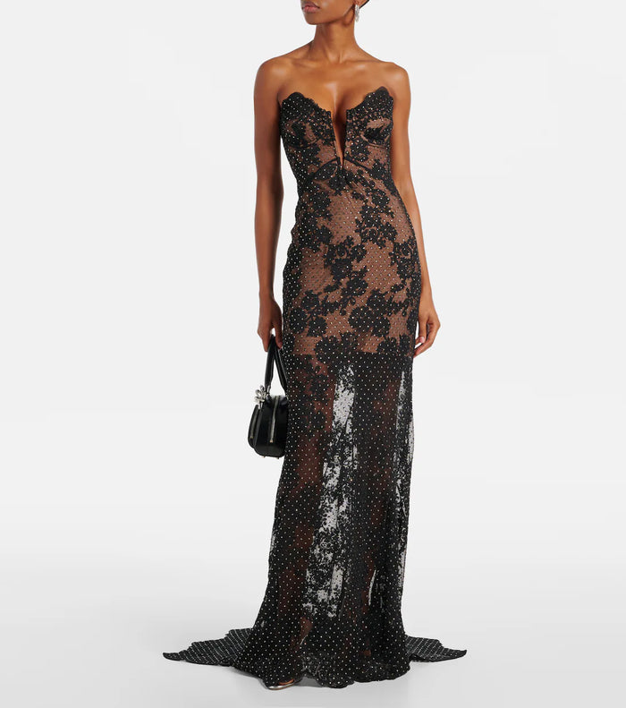 Embellished Sheer Lace Dress