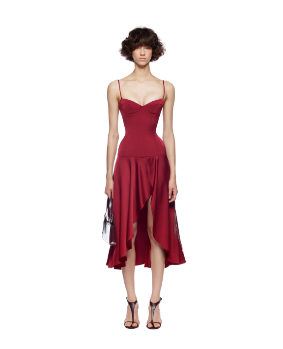 Clavicle Corset Midi Dress - Burgendy