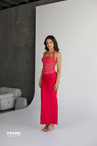 Benni Gina Maxi Dress available for hire at TENN Designer Hire — effortlessly chic summer dress with halter neckline and asymmetric skirt, perfect for long lunches, summer nights, and special occasions.