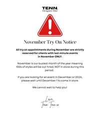 TENN Designer Hire try on service — note to check dress hire availability for November bookings and preorders