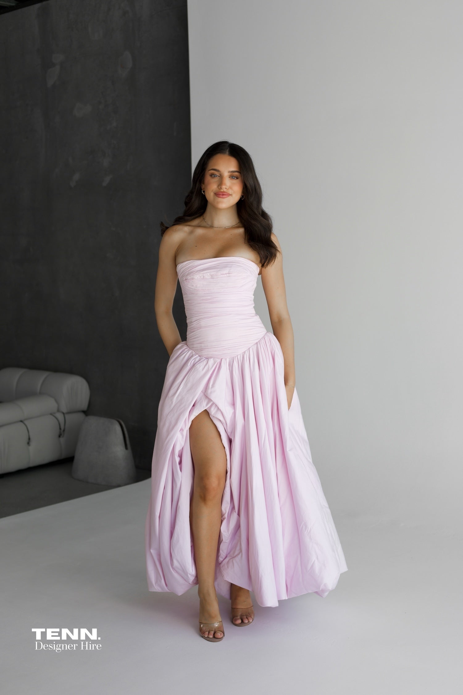aje bubble pink dress Aje Violette Bubble Hem Gown Baby Pink  Hire For A Night