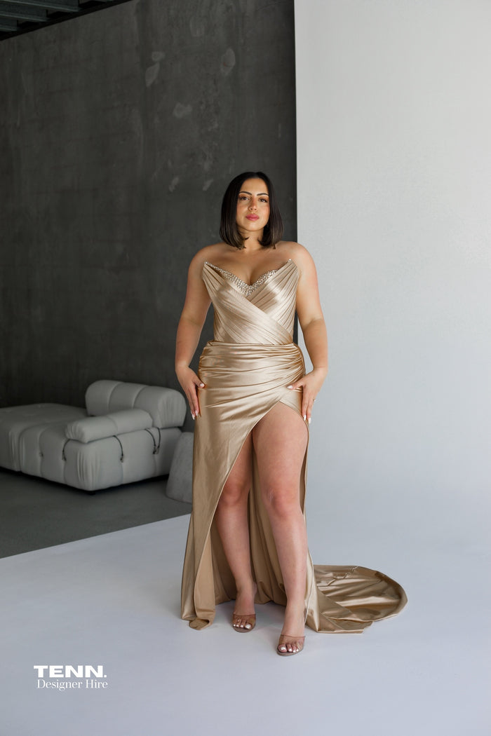 Albina Dyla gold dress