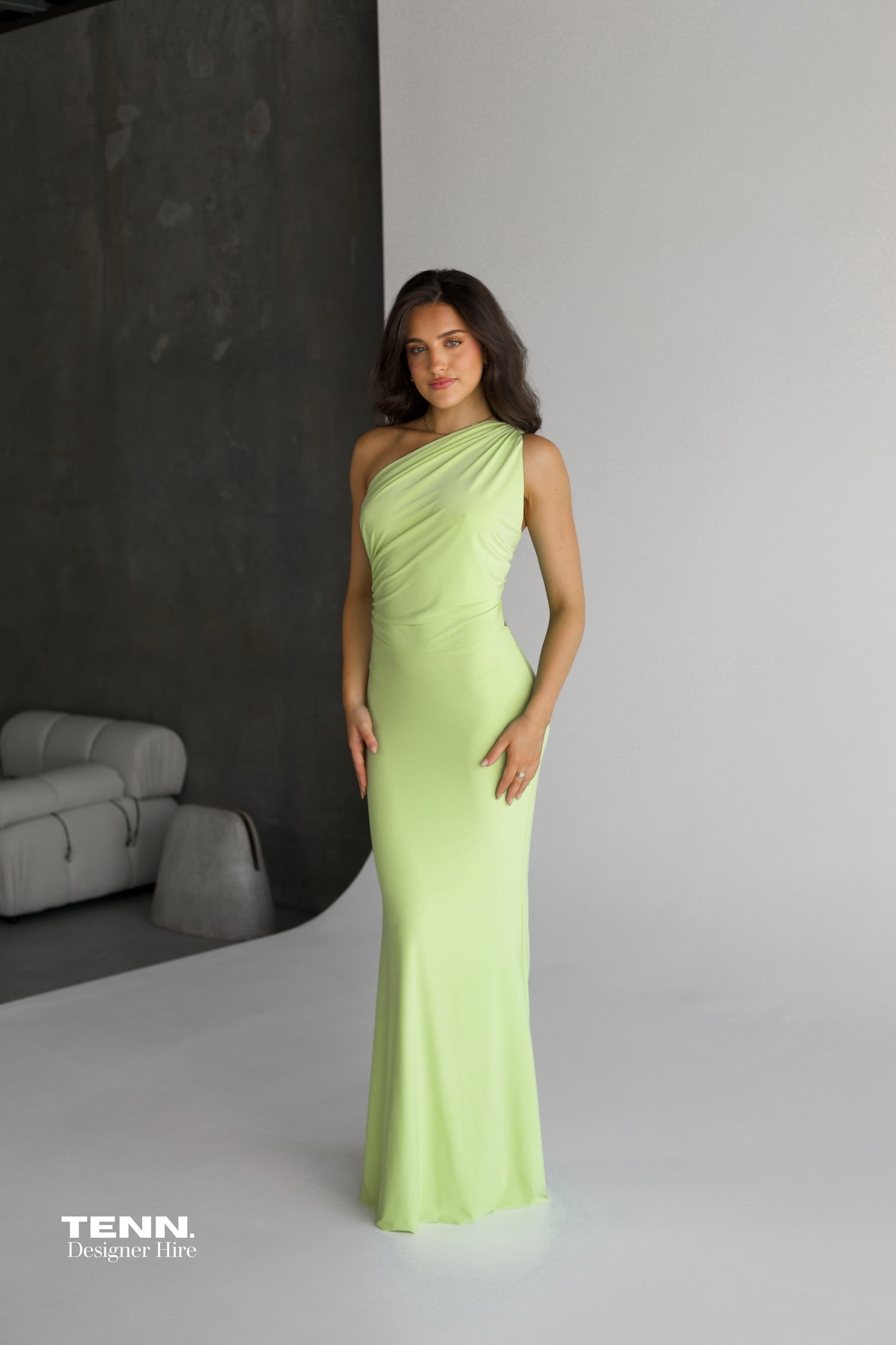 green emerald velvet dress Lime Green-Sky Blue Designer Dress with Straight Pant and Top – Craftyle main image 1