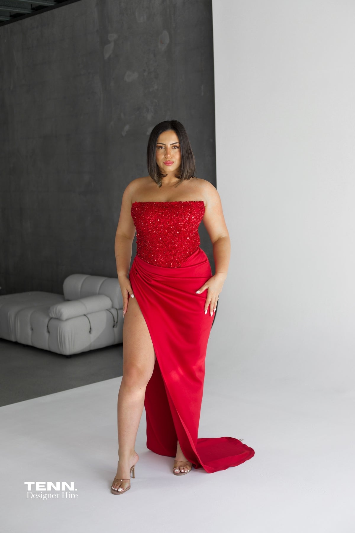 Diour Embellished Gown - Cherry