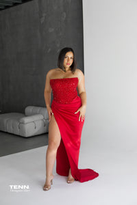 Diour Embellished Gown - Cherry