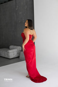 Diour Embellished Gown - Cherry