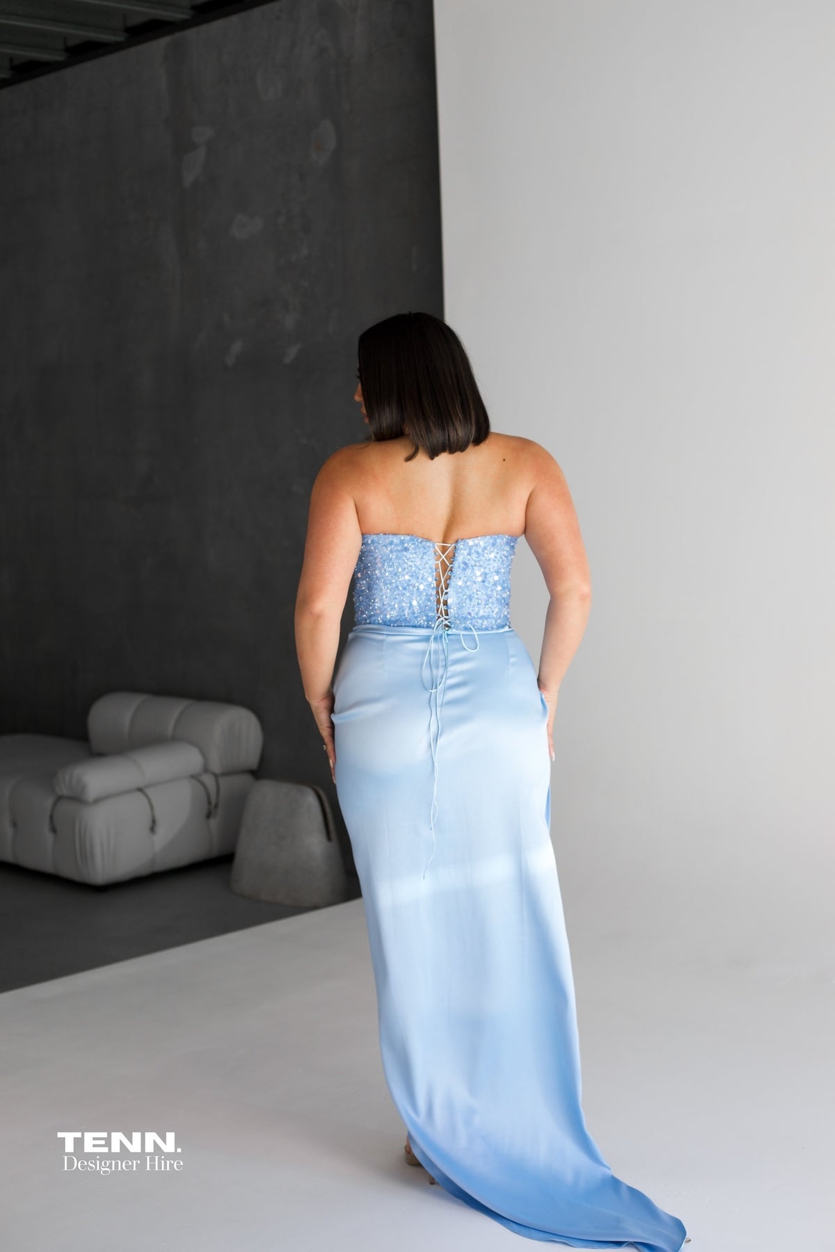 Diour Embellished Gown - Sky Blue