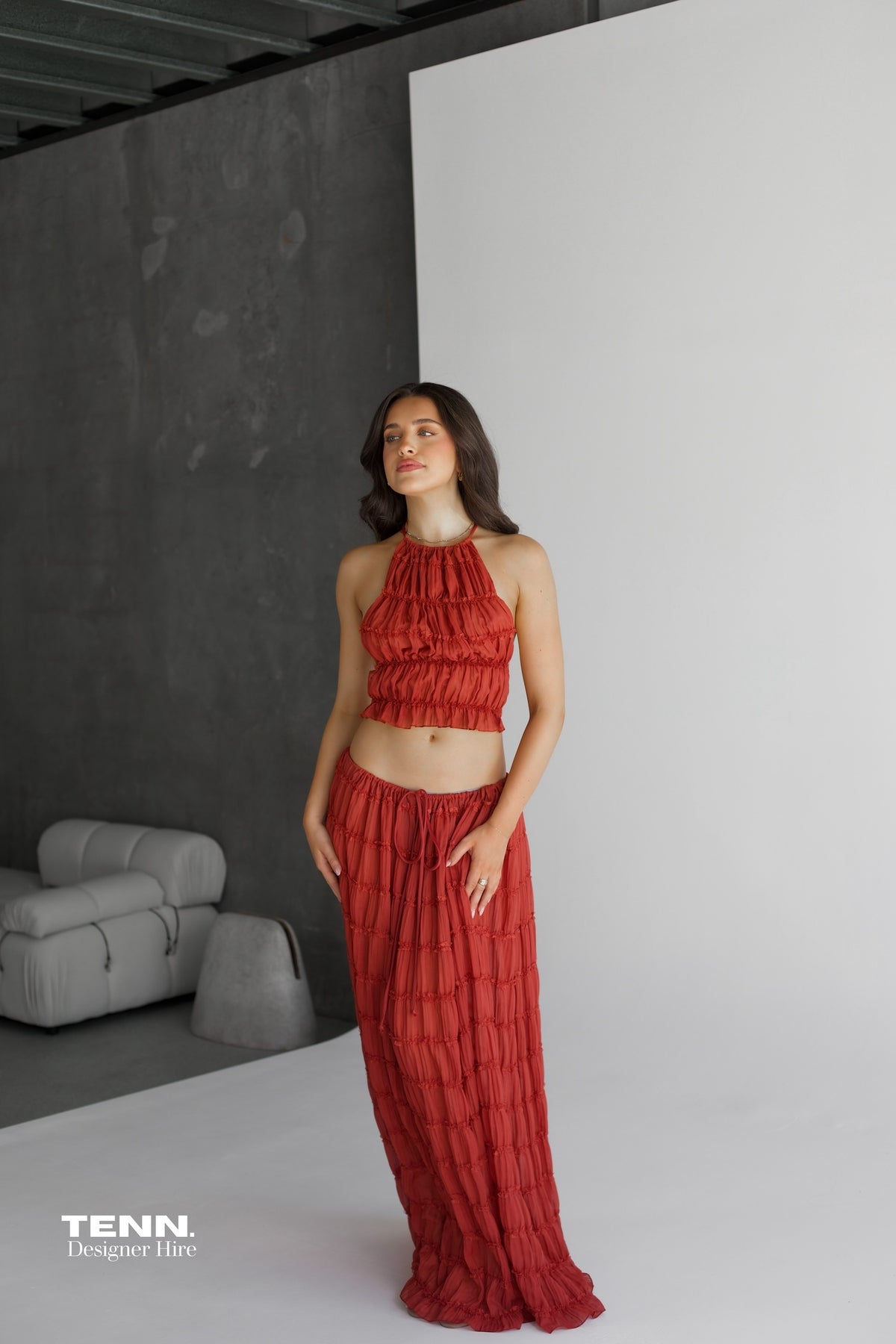 Juliette Halter top & Maxi Skirt - Red