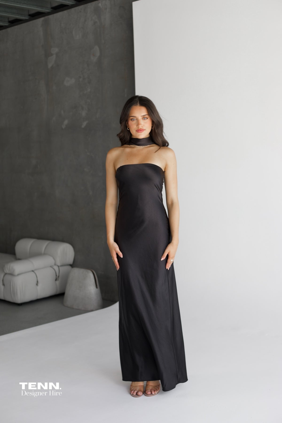 Lilia Satin Maxi Dress - Black