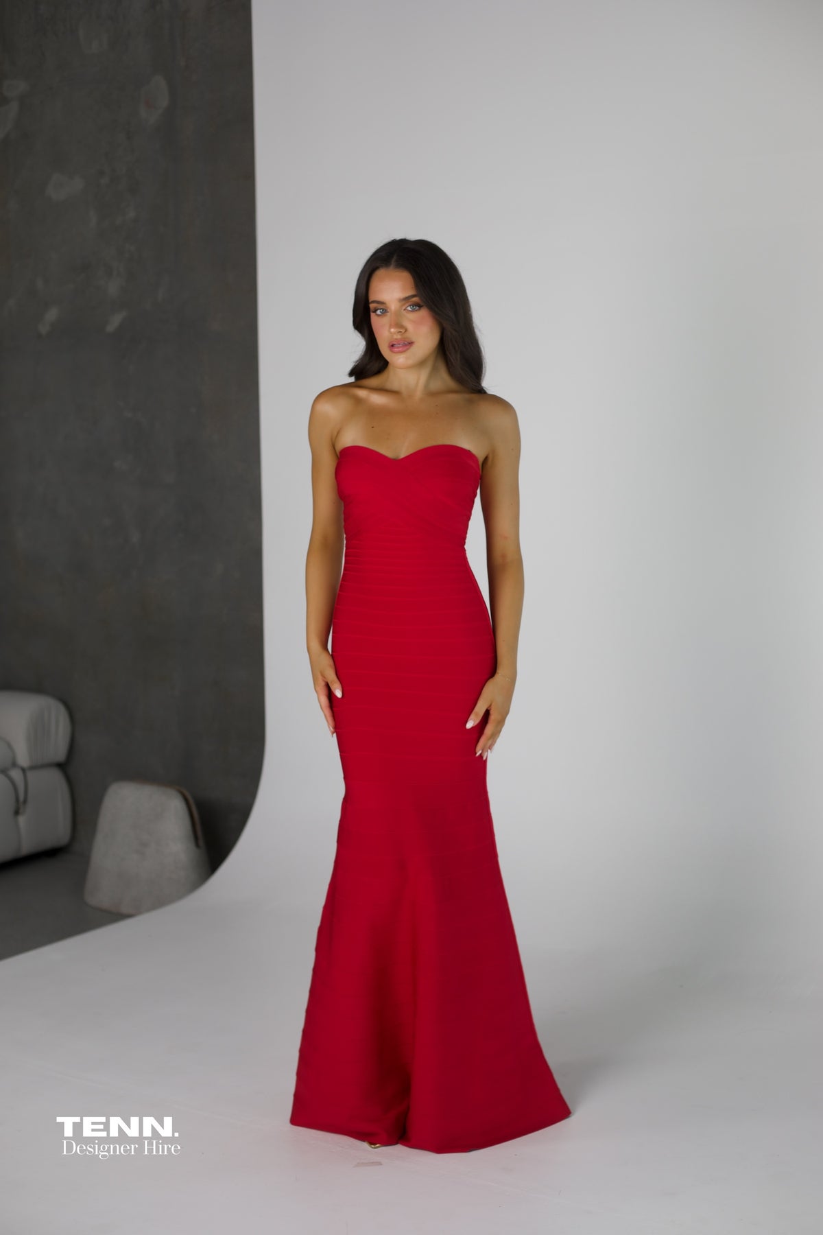 herve leger red long dress Herve Leger Fluted Gown Red Size XS/Au 6