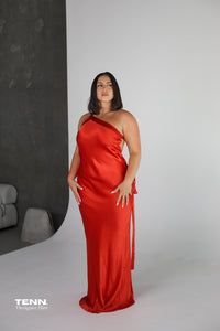 red silky formal dress