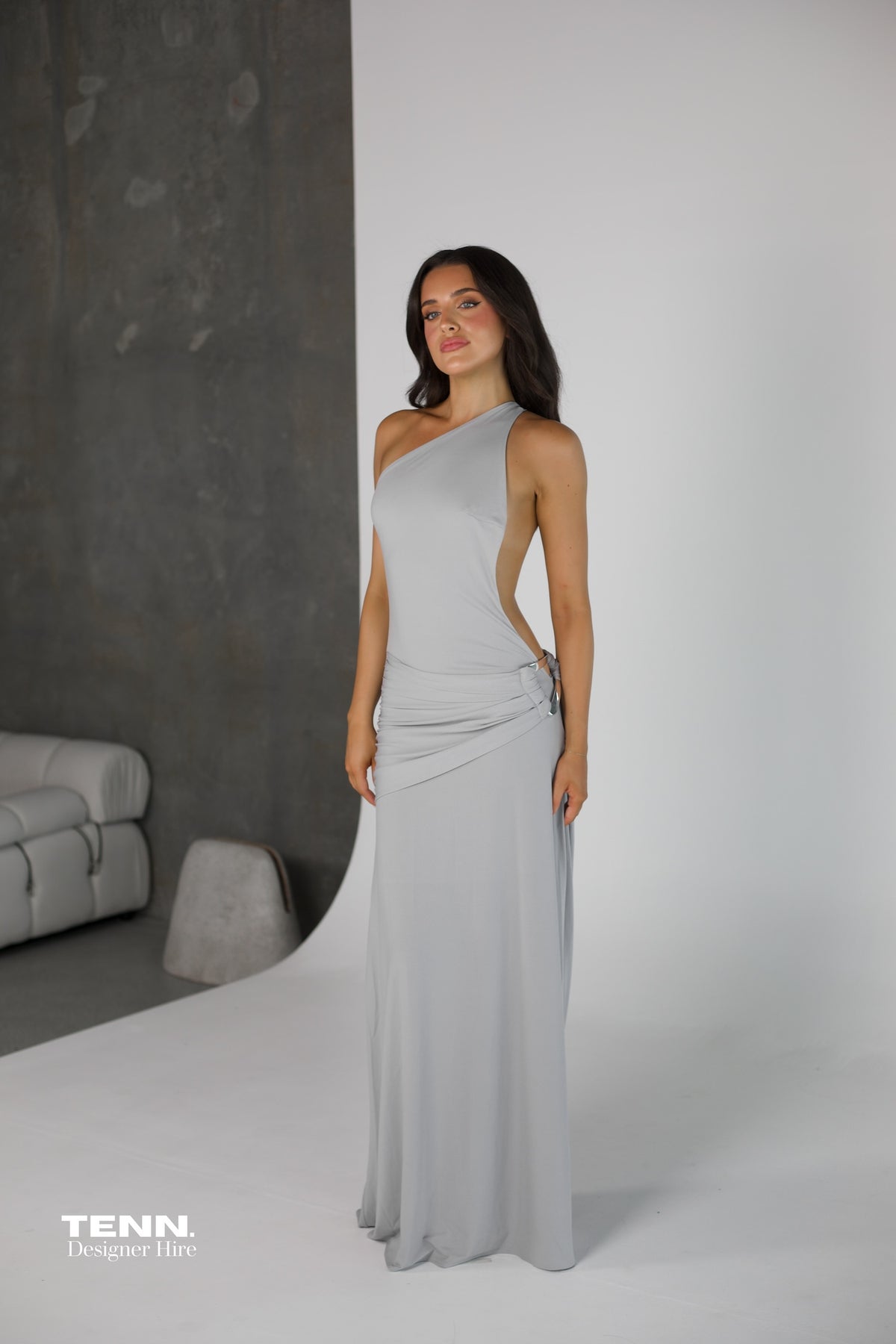yanah bae grey dress Andrea Ya'aqov Long Cupro Dress | Grey