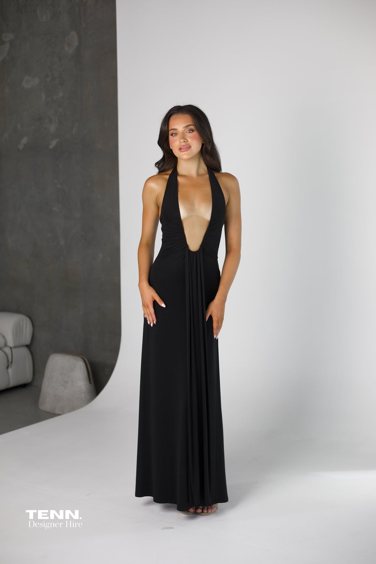 LILIA SATIN MAXI DRESS BLACK - MISHA TENN. LILIA SATIN MAXI DRESS BLACK - MISHA TENN.