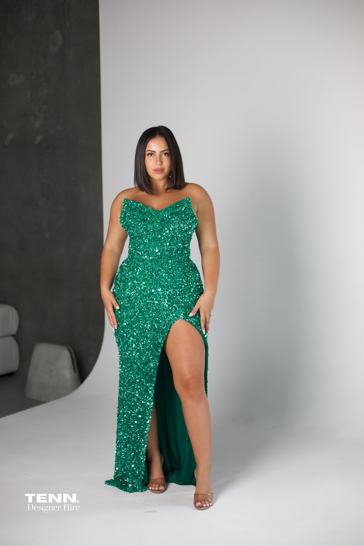 Emerald green sparkly formal dress