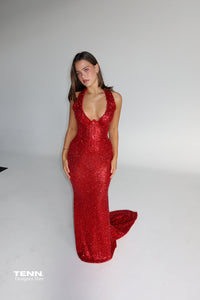 Golden Couture Gown - Ferrari Red