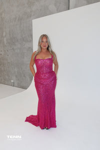 Celestial Shimmer Gown - Fuchsia
