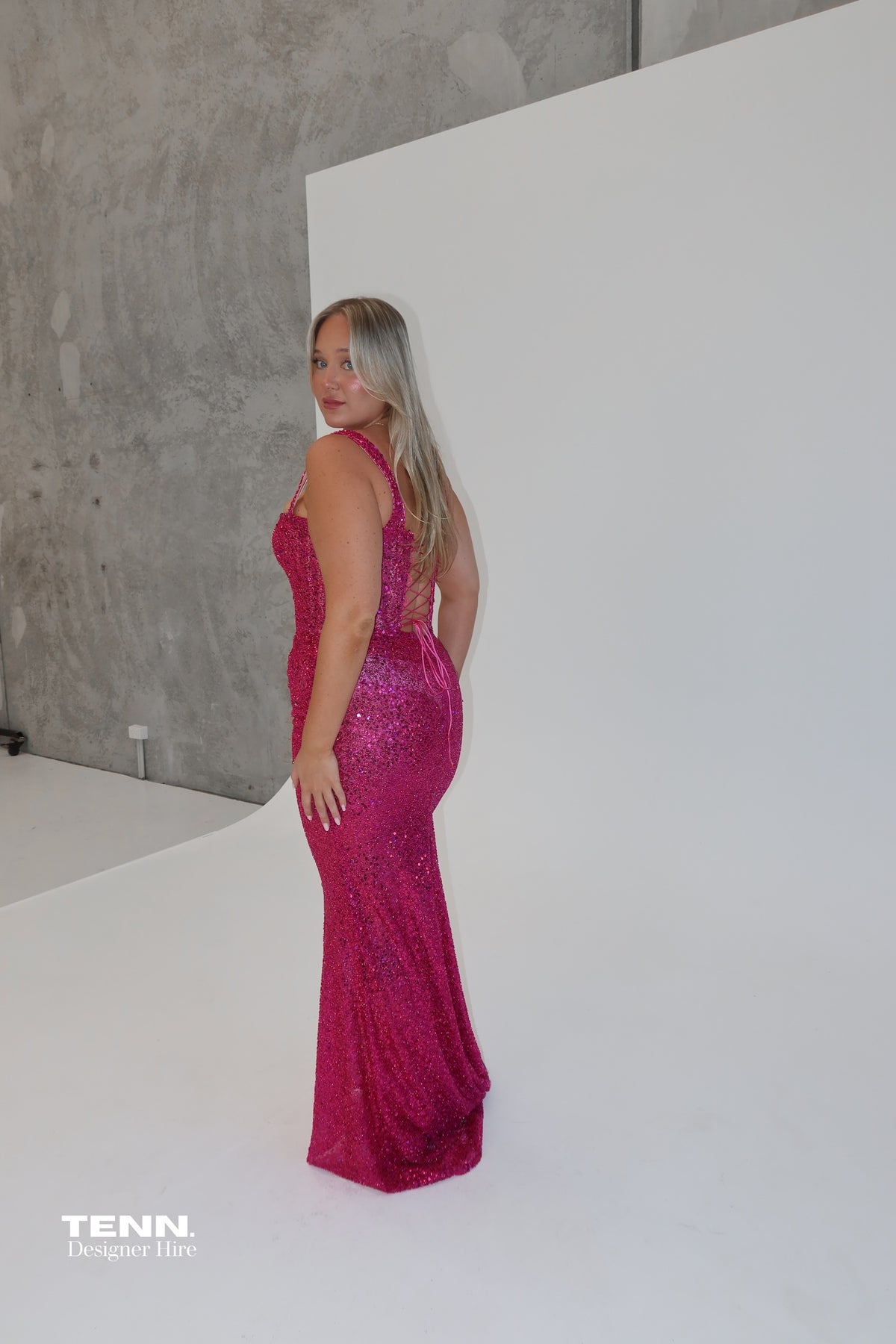 Celestial Shimmer Gown - Fuchsia
