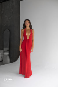 Jennifer Cupro Maxi Dress - Red