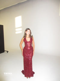 Golden Couture Gown - Wine