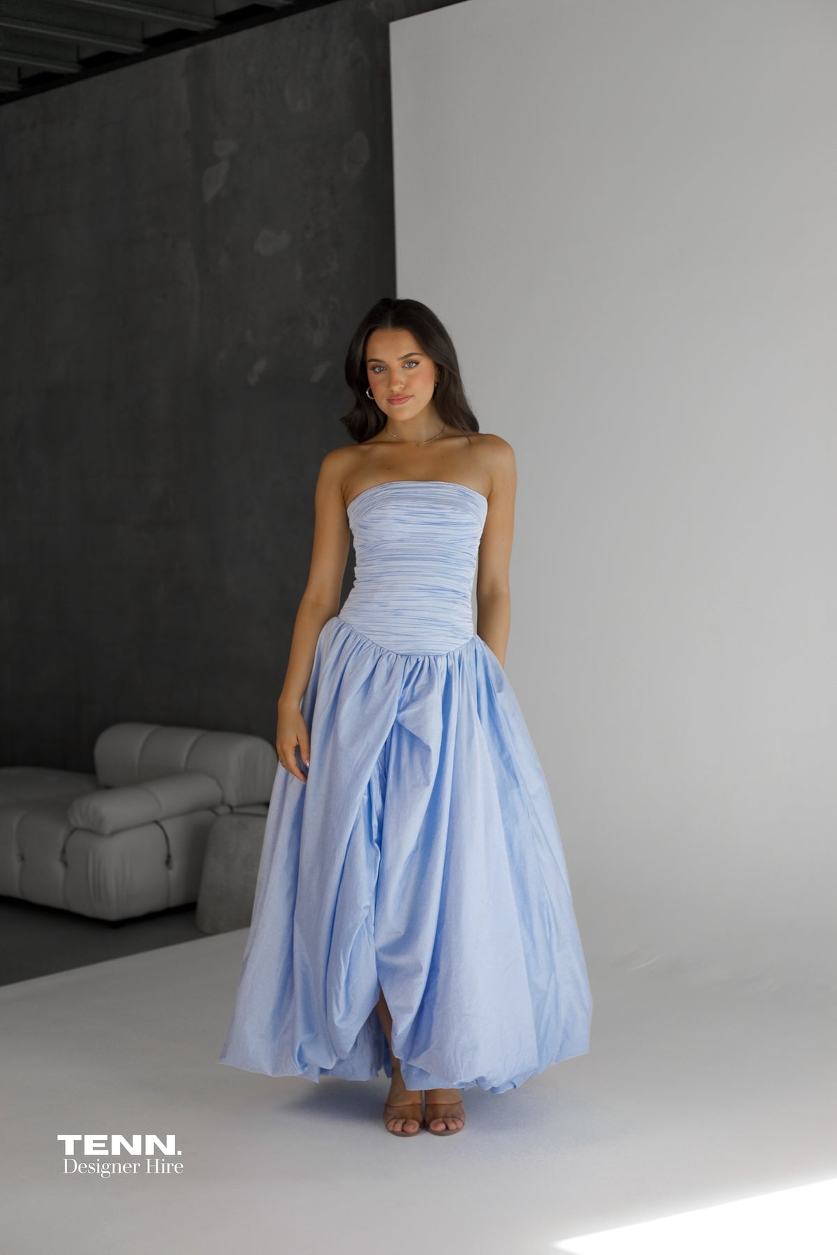 Violette Bubble hem Maxi Dress - Pearl Blue TENN. Violette Bubble hem Maxi Dress - Pearl Blue TENN.