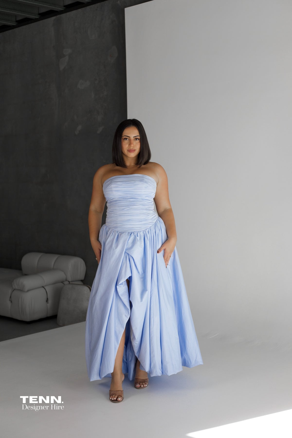 Violette Bubble hem Maxi Dress - Pearl Blue TENN. Violette Bubble hem Maxi Dress - Pearl Blue TENN.