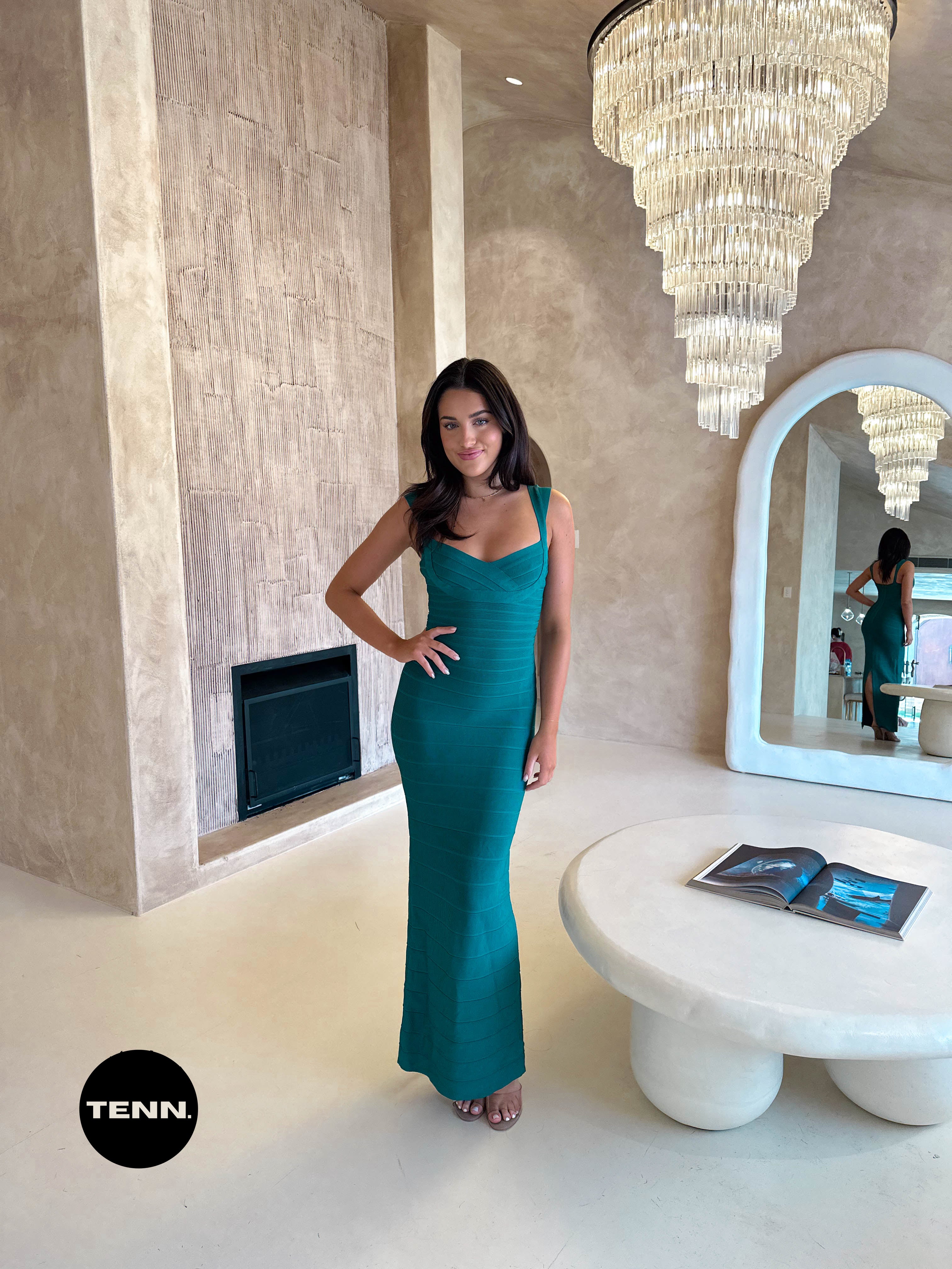 green herve leger dress Herve Leger Green Bandage Sara Strapless Bodycon Gown M Herve Leger