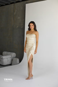 Albina Dyla gold formal dress