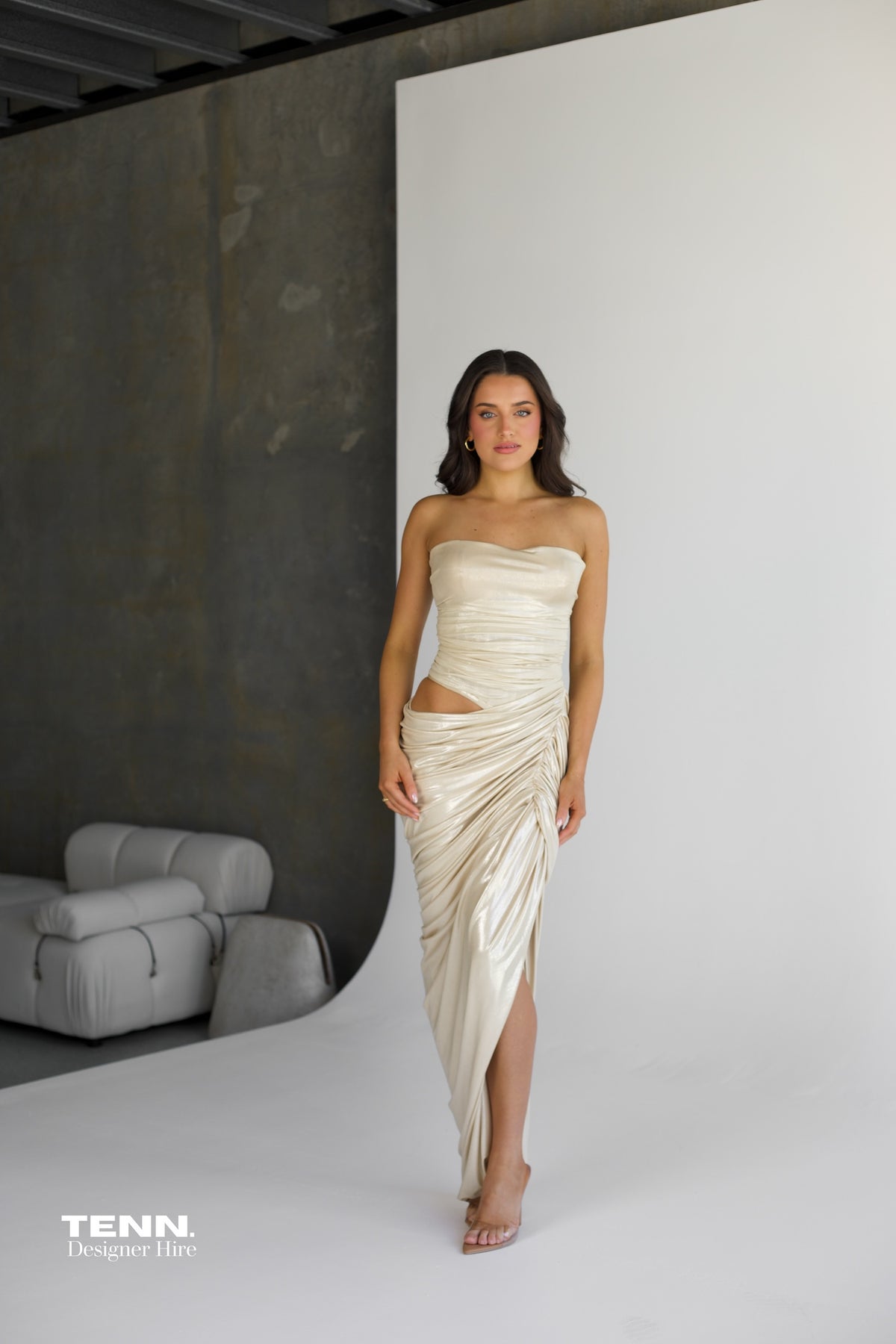 Albina Dyla gold formal dress