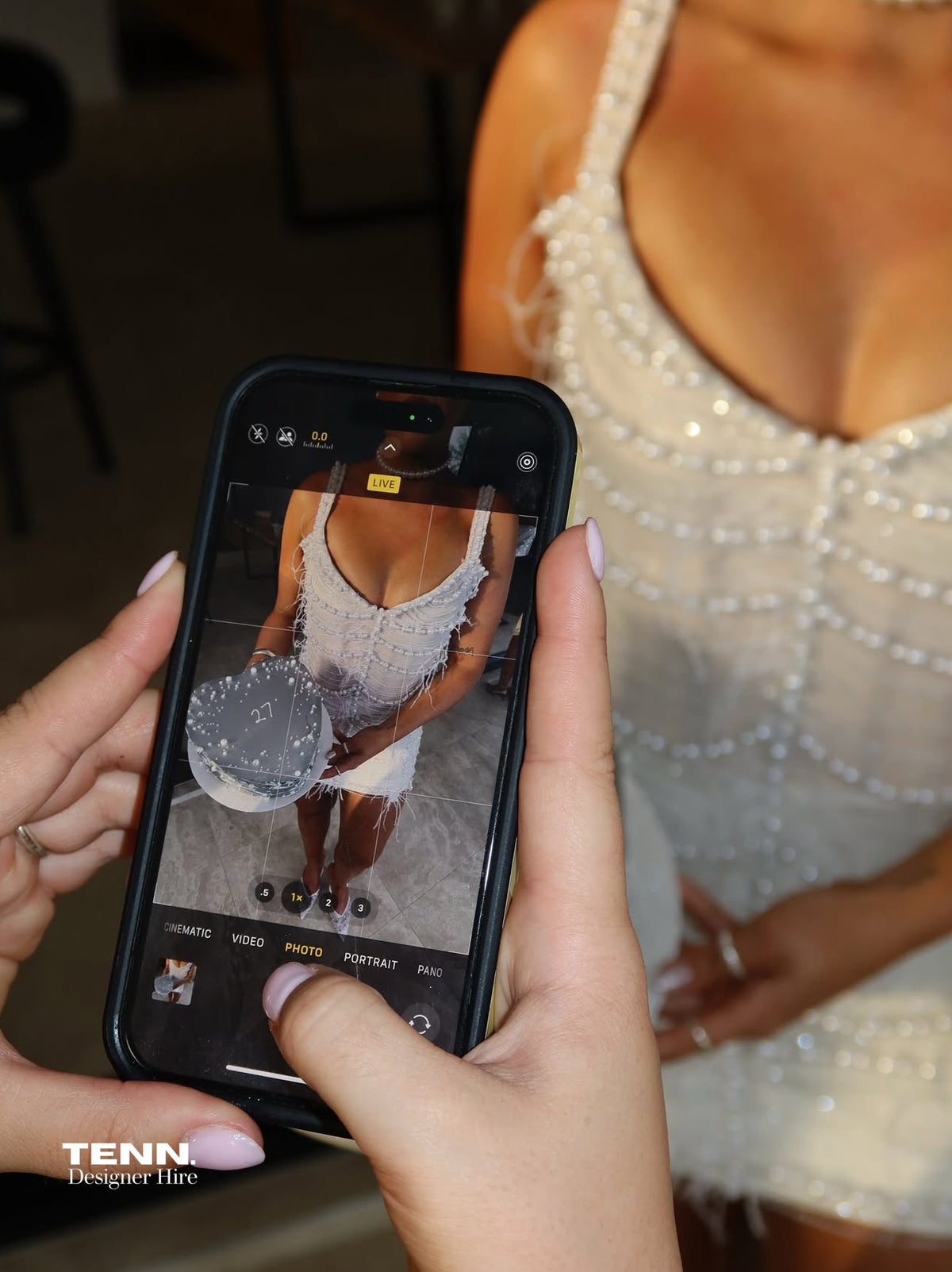Pearl-embellished mini dress with corset bodice and open back