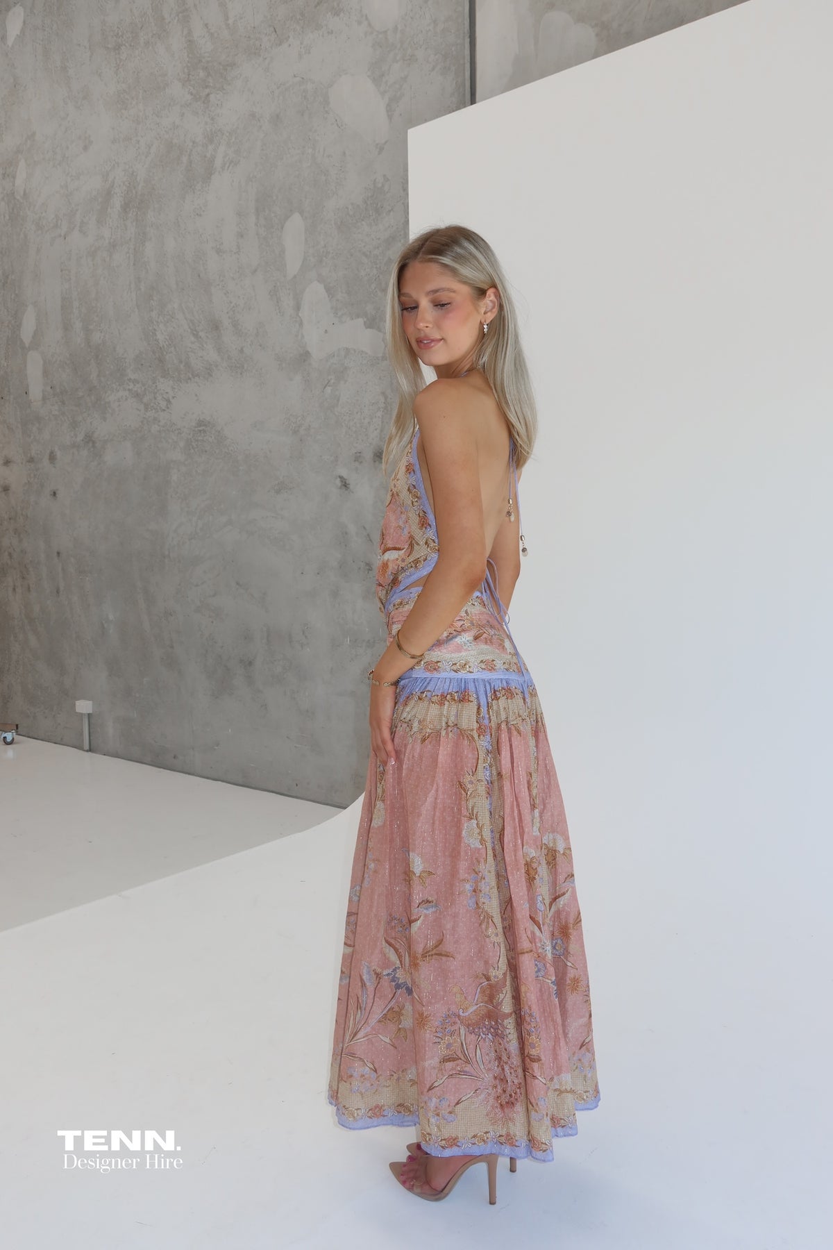 Zimmermann Indra Plunge Halter Maxi Dress Hire TENN Designer Hire