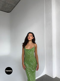 green sparkly dress