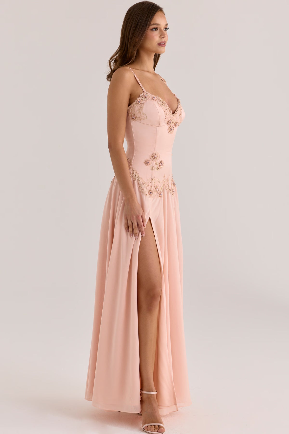 Saloma Blush Embellished Maxi Dress - Blush