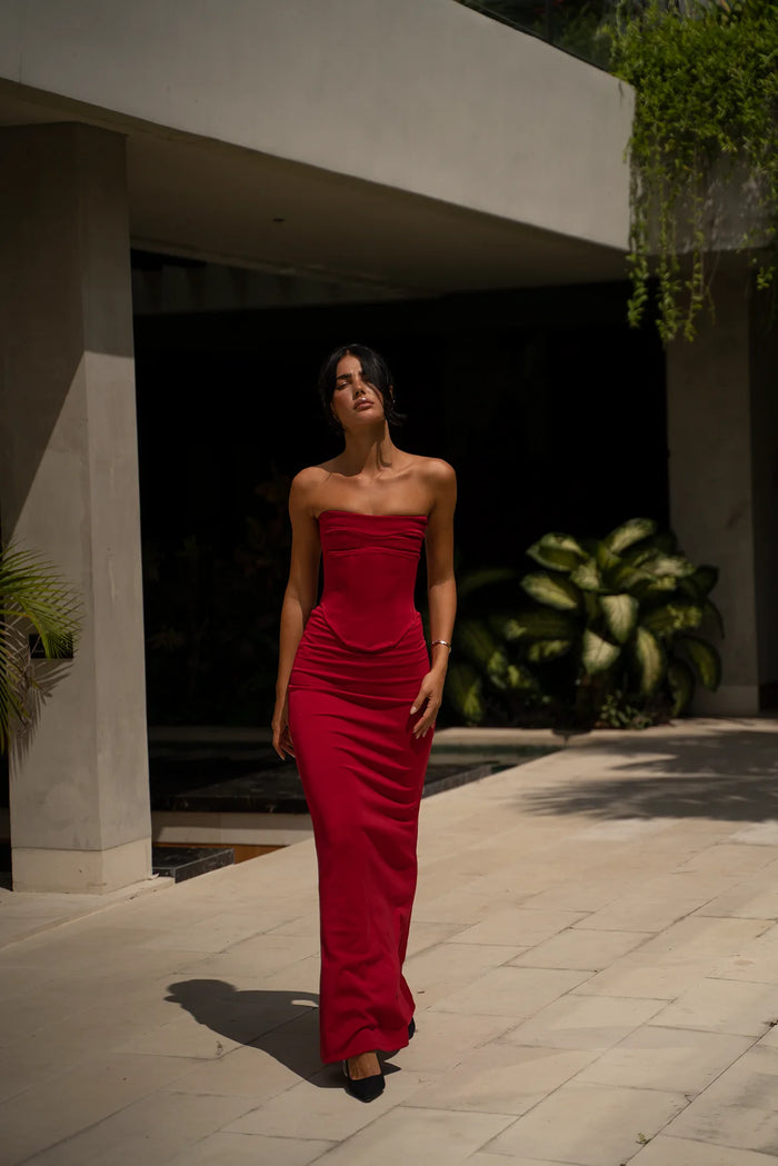 Red corset formal dress