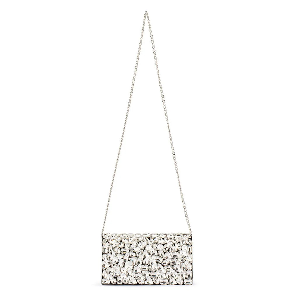 Renata Crystal Encrusted Clutch - Black/Silver